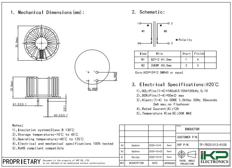 180uh EMI Components magnétiques Inducteur d'étouffement en mode commun pour onduleur de puissance