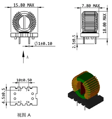 8A Inducteur de bobine d'étouffement en mode commun