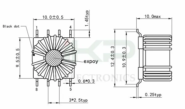 Inducteur de filtrage en mode commun EMC de type SMD avec noyau nanocristallin et courant nominal de 0,9A Max