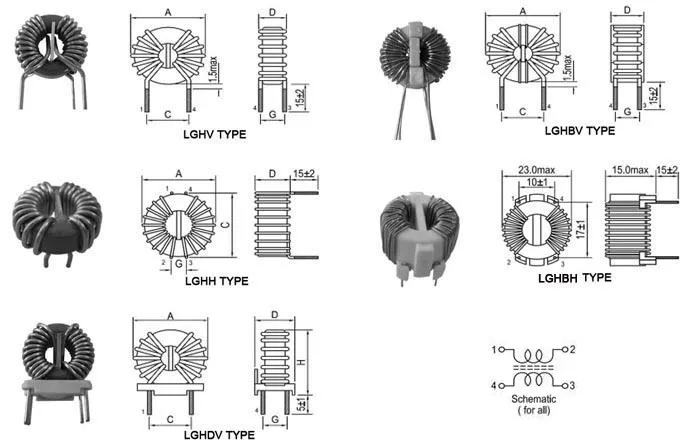Inducteurs à bobine d'étranglement à mode commun verticale à noyau nanocristallin