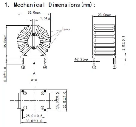 Inducteur de puissance en mode commun de noyau nanocristallin, inductance de 2,5 mh