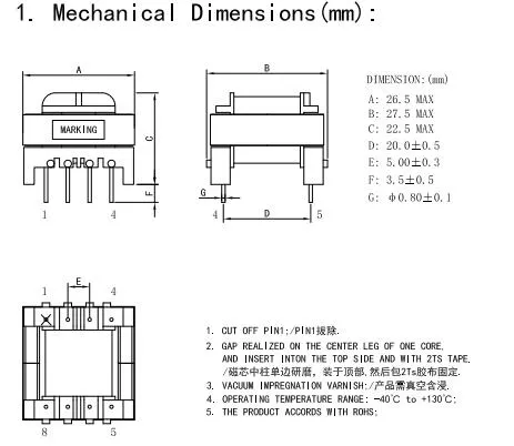 Transformateur de puissance à découpage haute tension EE25, transformateur d'alimentation personnalisé