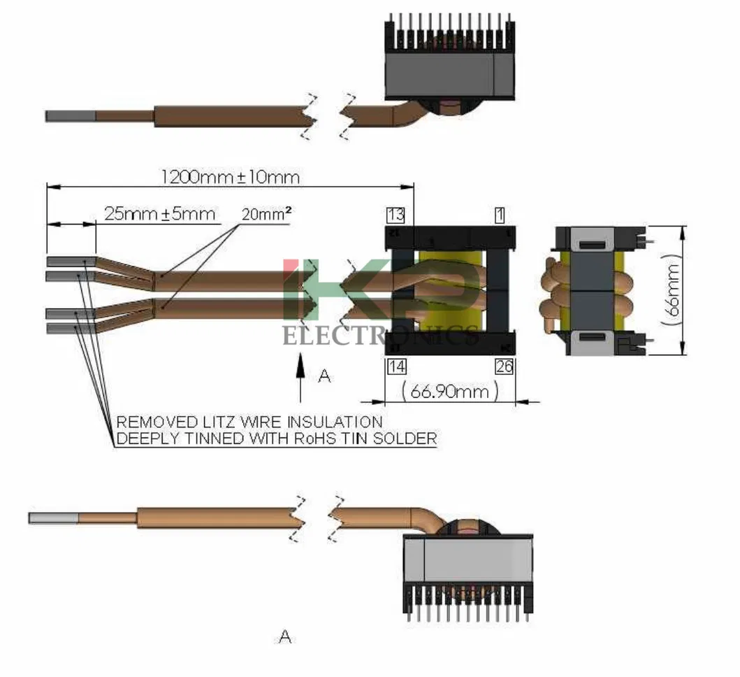 Etd5922 Type Transformateur de puissance haute fréquence avec feuilles de cuivre et fils de Litz utilisés pour les appareils de chauffage par induction