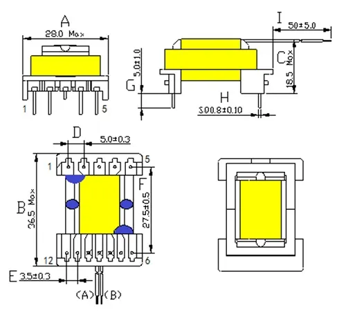 Transformateur haute fréquence SMD Eel22 avec fils volants
