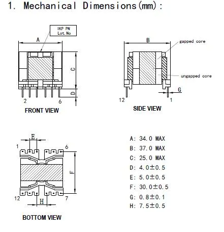 Transformateur haute fréquence pour cœur Pq32