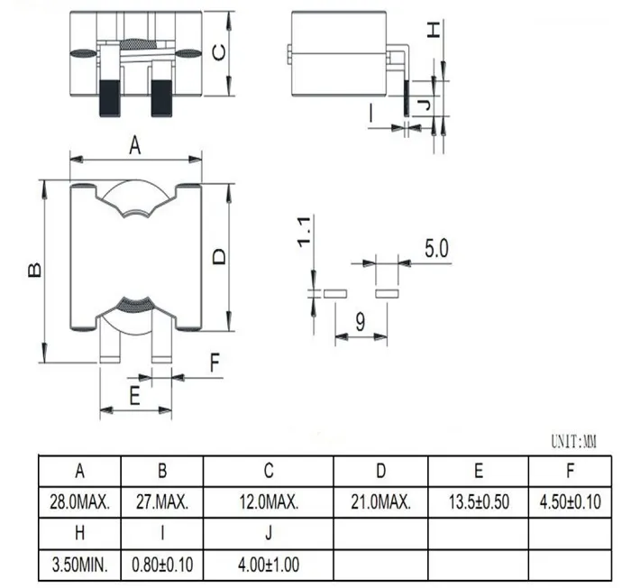 Transformateurs à haute fréquence à noyau ferrite de type SMD pour véhicules électroniques