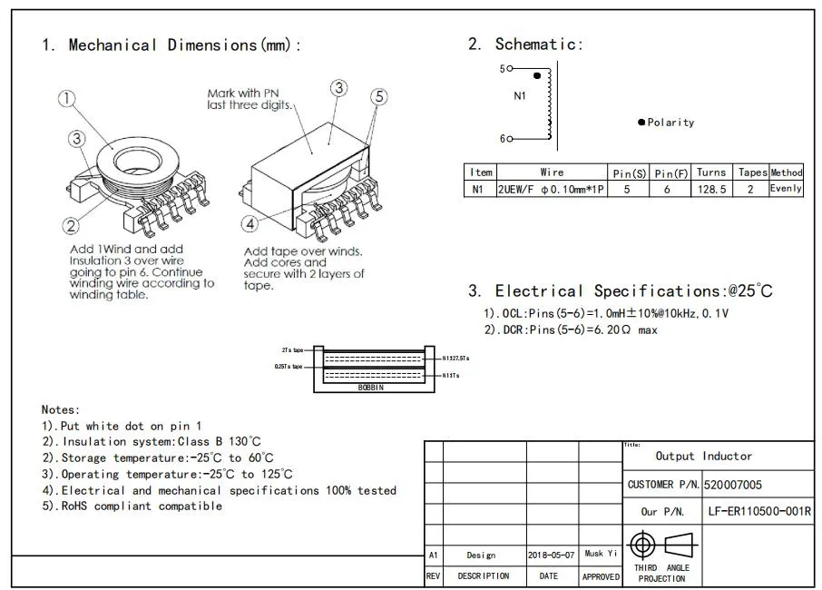 Transformateur de puissance flyback SMT SMD SMPS